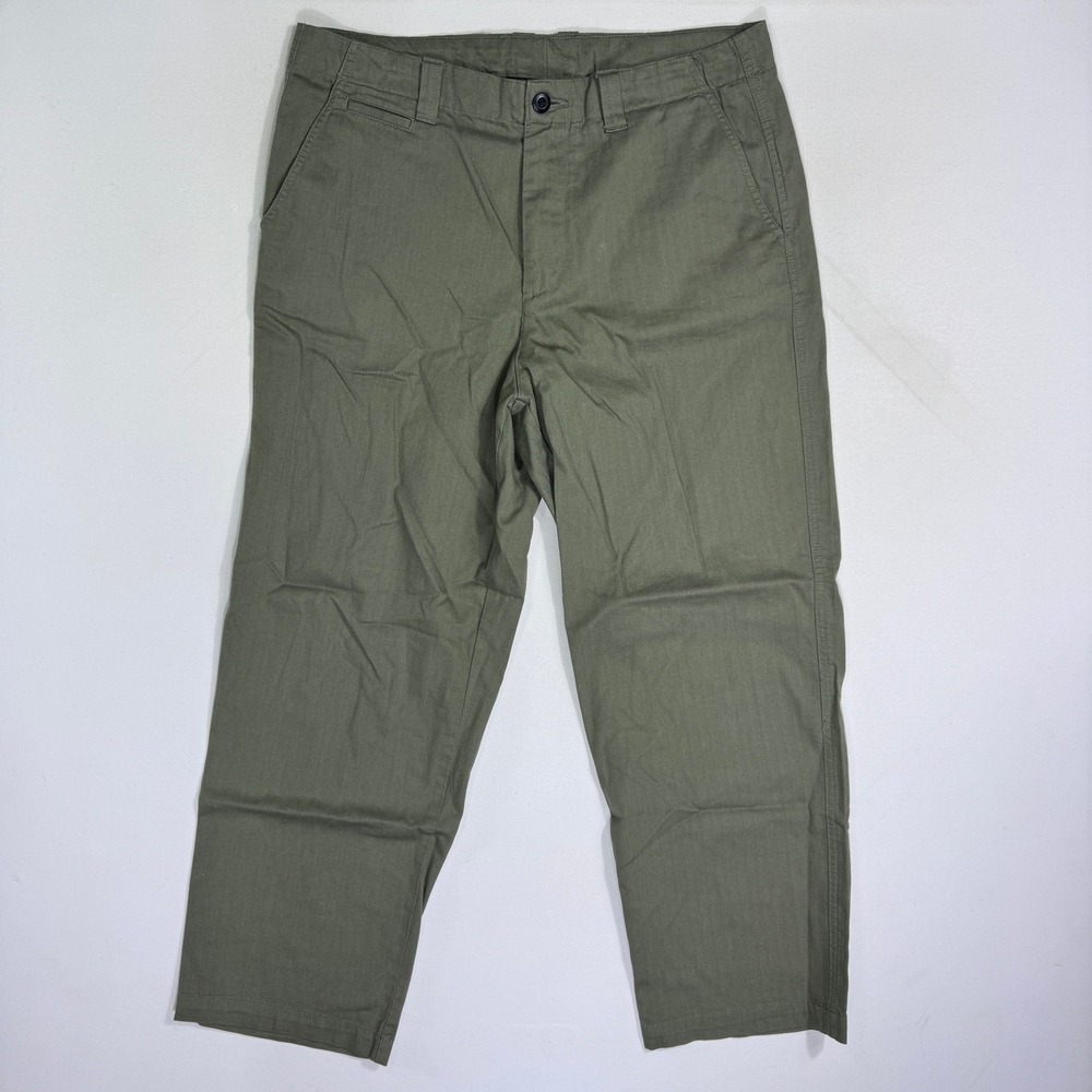 AllSaints Warden Trouser Mens 34 (36x29) Wide Tapered Green Cotton Chino Pants